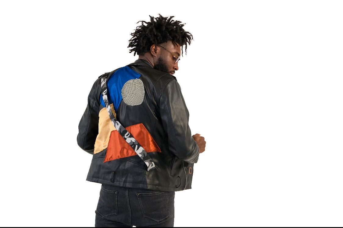 "Cousin Marco" Geometric Faux Leather Jacket