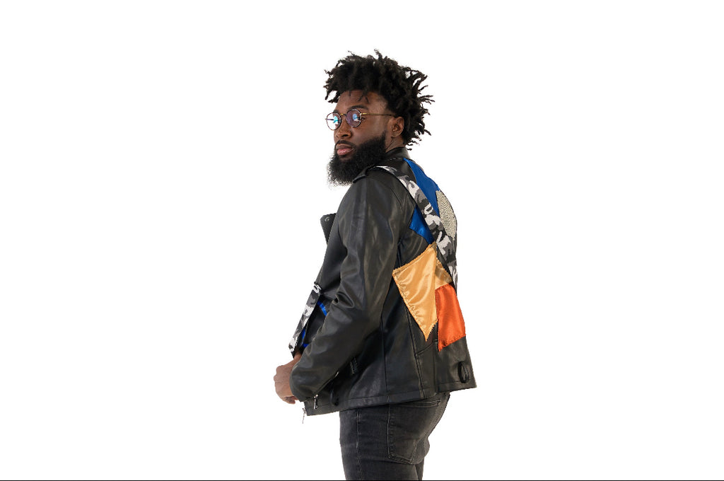 "Cousin Marco" Geometric Faux Leather Jacket