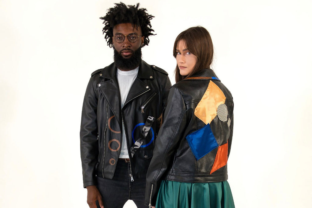 "Cousin Marco" Geometric Faux Leather Jacket